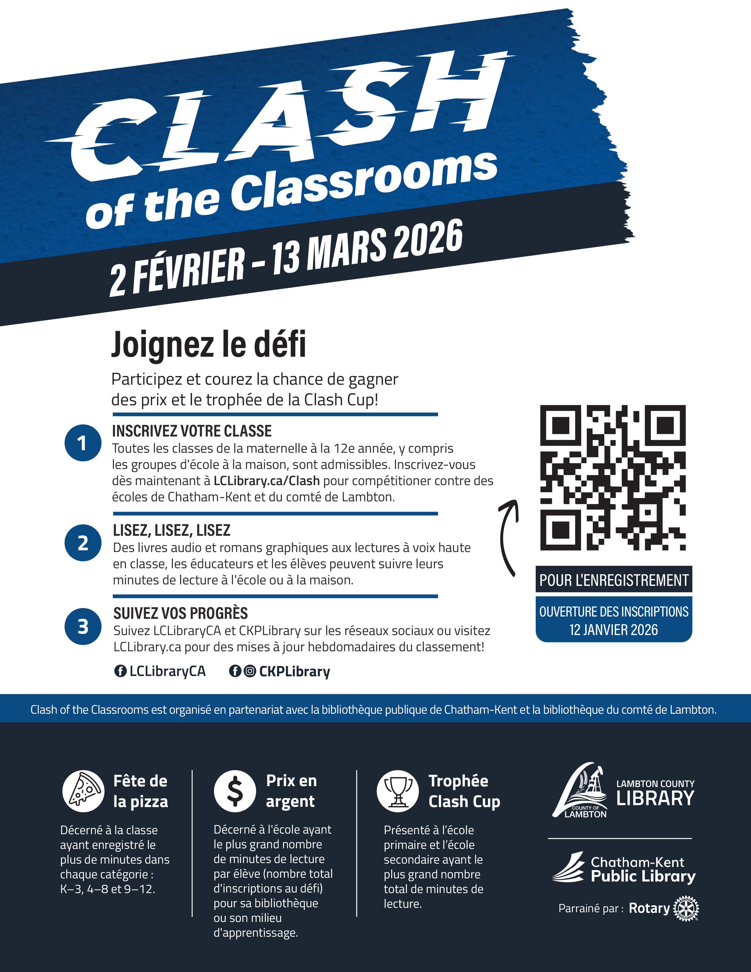 An infographic explaining the Clash of the Classrooms for 2026 in French.