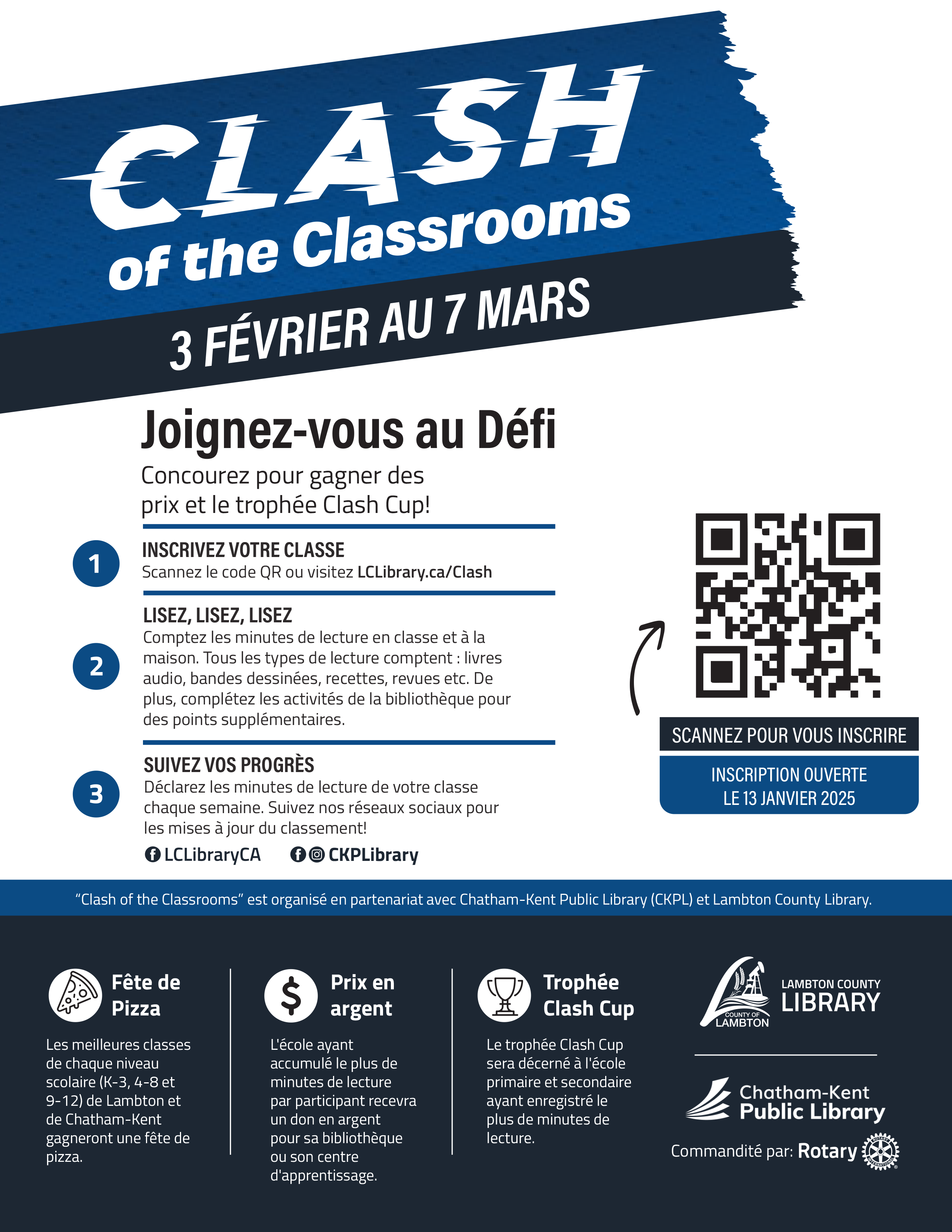 An infographic explaining the Clash of the Classrooms for 2025 in French.